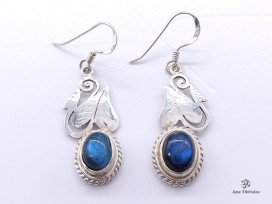 BdOA124 Boucles d’Oreille Tibétaines Argent Massif Labradorite