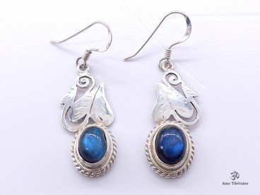 BdOA124 Boucles d’Oreille Tibétaines Argent Massif Labradorite
