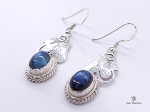 BdOA124 Boucles d’Oreille Tibétaines Argent Massif Labradorite