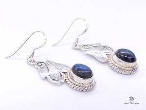 BdOA124 Boucles d’Oreille Tibétaines Argent Massif Labradorite