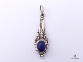 PA233 Pendentif Tibétain Argent Massif Lapis Lazuli