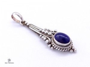 PA233 Pendentif Tibétain Argent Massif Lapis Lazuli