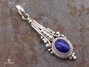 PA233 Pendentif Tibétain Argent Massif Lapis Lazuli