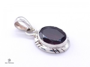 PA264 Pendentif Tibétain Argent Massif Grenat